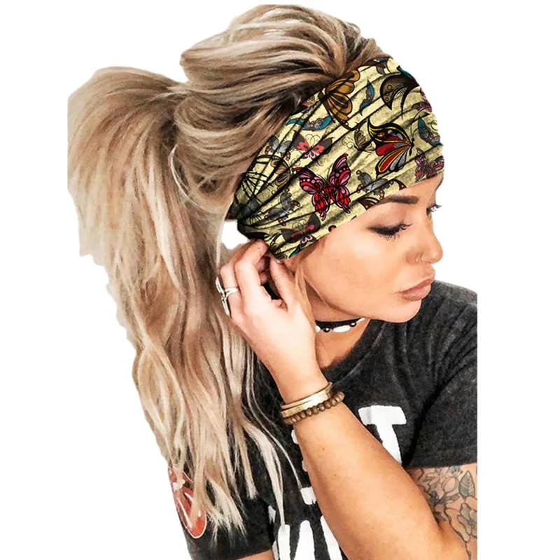 hair bow for ladies Women Hair Bands Headband Bohemian Sports Run Bandage Elastic Girl Wide Headband Print Wide Headwrap Headpiece Hairband Ladies head scarf bandana