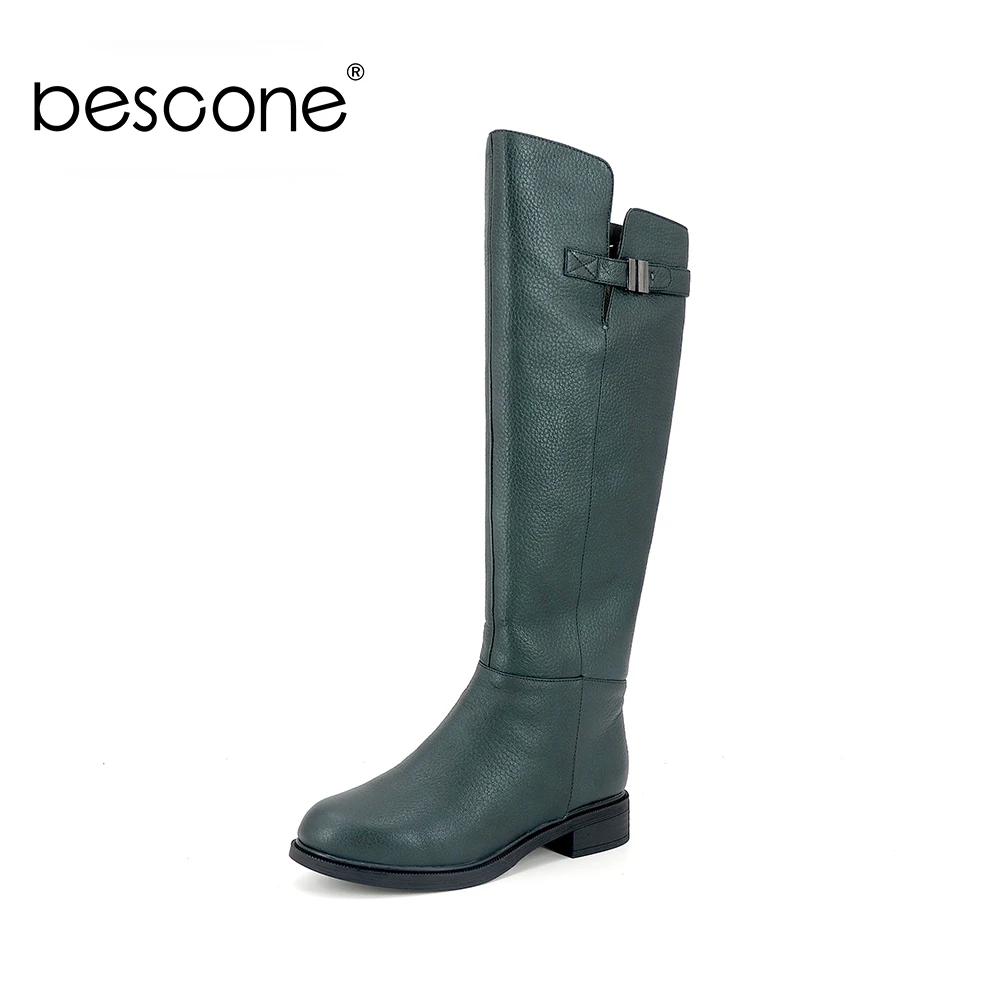 BESCONE Genuino di Modo Delle Donne Stivali di Pelle Casual Punta Rotonda Scarpe Tacco Quadrato di Base della Chiusura Lampo Solido 3 centimetri Tacco Basso Delle Signore stivali BS3|Stivali sopra il ginocchio| - AliExpress