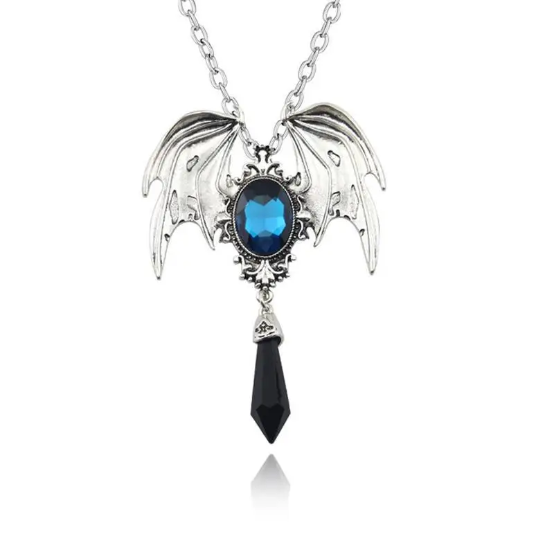 1pc Bat Necklace Women Men Gothic Jewelry Bat Wings Crystal Pendant Necklace Long Women Accessories Gifts For Best - Окраска металла: Blue