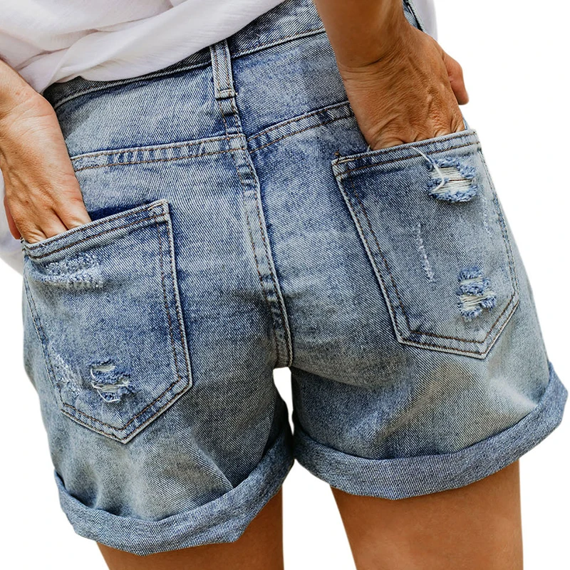 Summer Vintage Faded And Distressed Jean Shorts With Pockets 2020 Plus Size Woman Casual Hole Hot Short Denim S-XXL