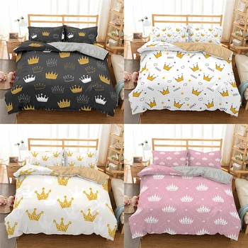 

Homesky Crown Pattern Bedding Set Princess Girl Duvet Cover Print Comforter bedding Sets with Pillowcases King Queen Bedclothes