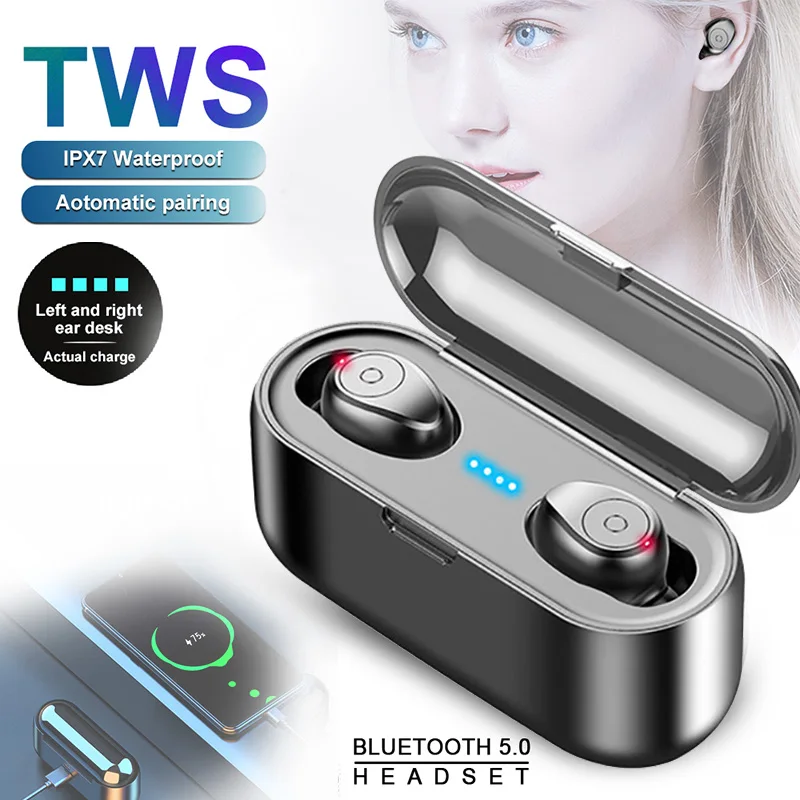 TWS Bluetooth 5 0 wireless headset button noise reduction stereo headset sports headset with charging sleeve With Charging Box