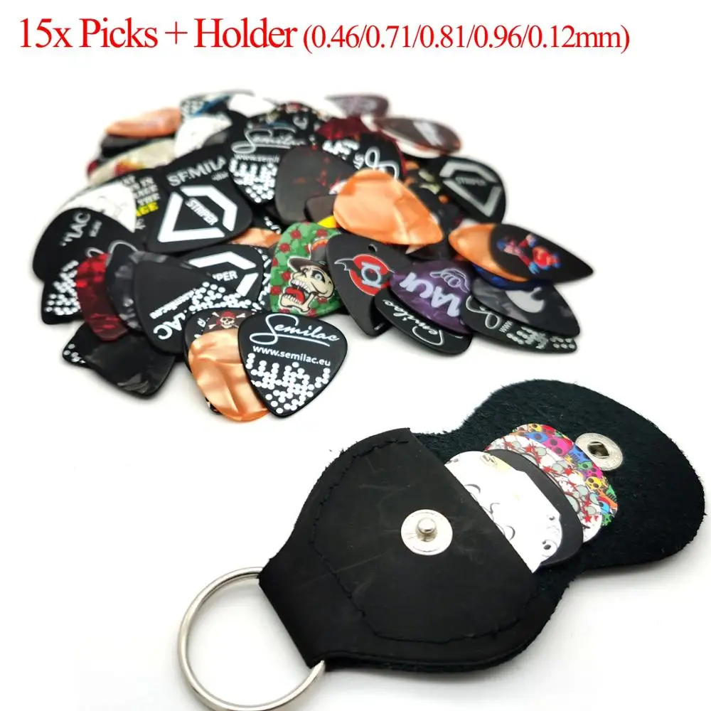 

15pcs Celluloid Guitar Picks Plectrums Mediator Thickness 0.46 0.71 0.81 0.96 1.20 mm Guitar Parts Accessories with Picks Holder