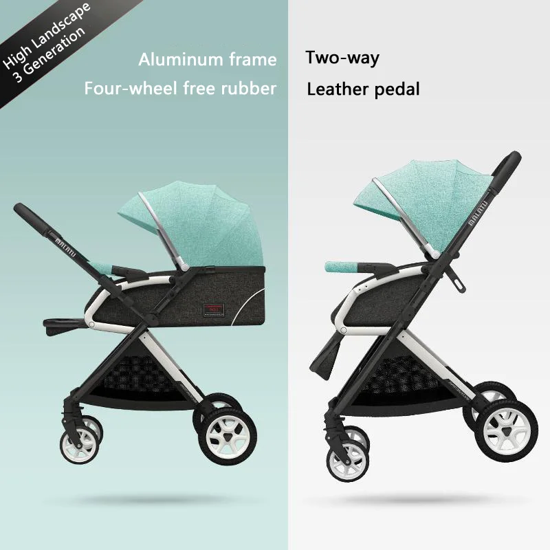 Детская коляска, легкая, двусторонняя, коляска, может лежать, складывается, высокий пейзаж, тележка, многофункциональная, детская коляска с зонтиком - Цвет: green