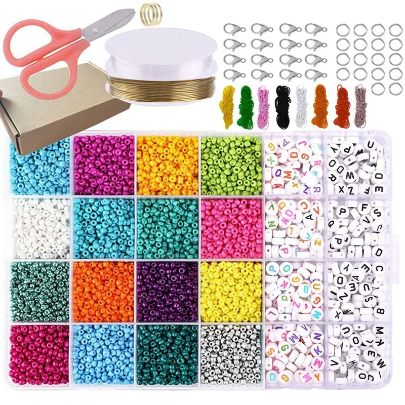 6600Pcs Craft Bead Set Contains Acrylic Rainbow Beads in 16 Colors and 2 Type Letter for Bracelets Jewelry Making | Украшения и