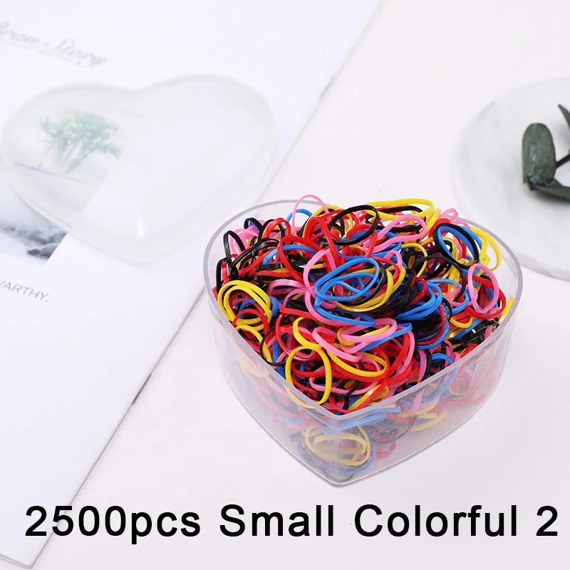2500pcs small color2 1 коробка для девочек, черные Цветные Одноразовые базовые эластичные резинки для волос, галстук-хвост, Детские резинки, Детские Модные аксессуары для волос - Цвет: 2500pcs small color2