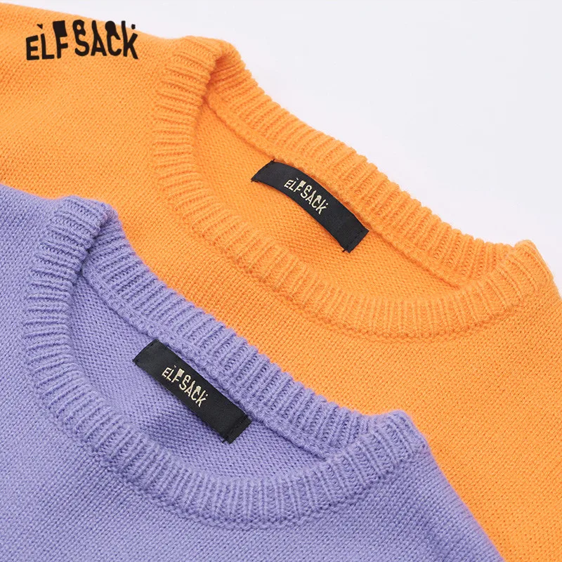 ELFSACK, оранжевые, одноцветные, с цветочным принтом, вязаные, повседневные платья для женщин, зима, фиолетовые, с вышитыми буквами, корейский стиль, для офиса, для девушек