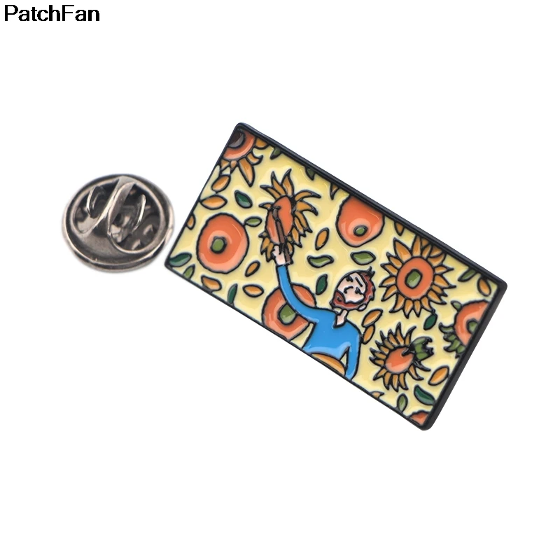 Patchfan Винтаж Ван Гог Подсолнух картина маслом булавки броши для рюкзака, одежды для мужчин и женщин шляпа Декоративные значки медали A2618