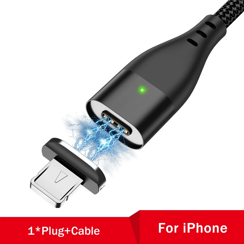 Магнитный кабель для быстрой зарядки USLION 3A Micro usb type C для iPhone 11 Pro XS Max XR X samsung S10, магнитный шнур для зарядки и передачи данных - Цвет: Black For iPhone