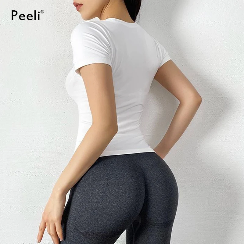 Peeli Short Sleeve Running Shirts Gym Breathable Yoga Tops T Shirts Sports Jersey Women Tank Top Fitness Female Sportswear sports t shirt yoga top yoga shirt sports shirt sports tank