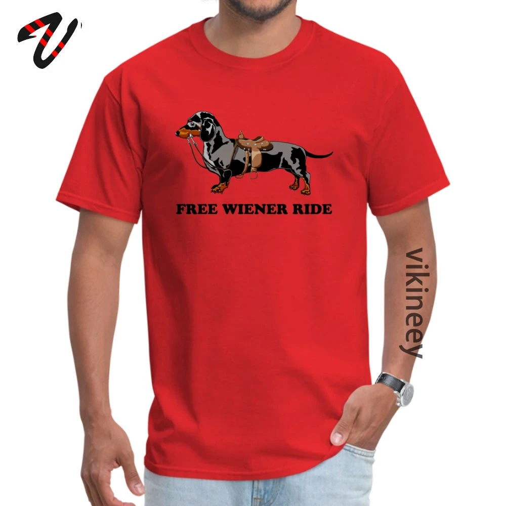 Tees Dachshund ride Tees Summer Brand Funny Short Sleeve Cotton Crew Neck Men&amp;#39;s Tshirts Funny Free Shipping Dachshund ride 2117 red