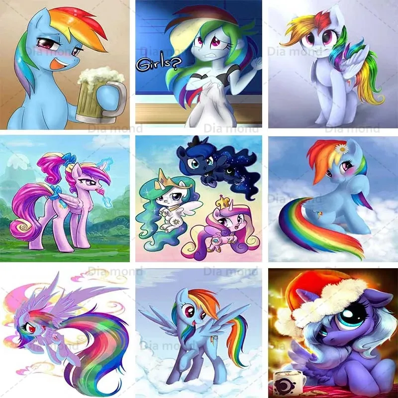 Unicorn Diy Diamond Painting Cartoon Princess Pony Mosaic Embroidery Cross Stitch Needlework Rhinestone Wall Art Decal | Дом и сад