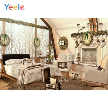 

Christmas furniture decoration style background Window Sill Wooden Board Child Doll Photo Backgrounds Photocall Photo Studio