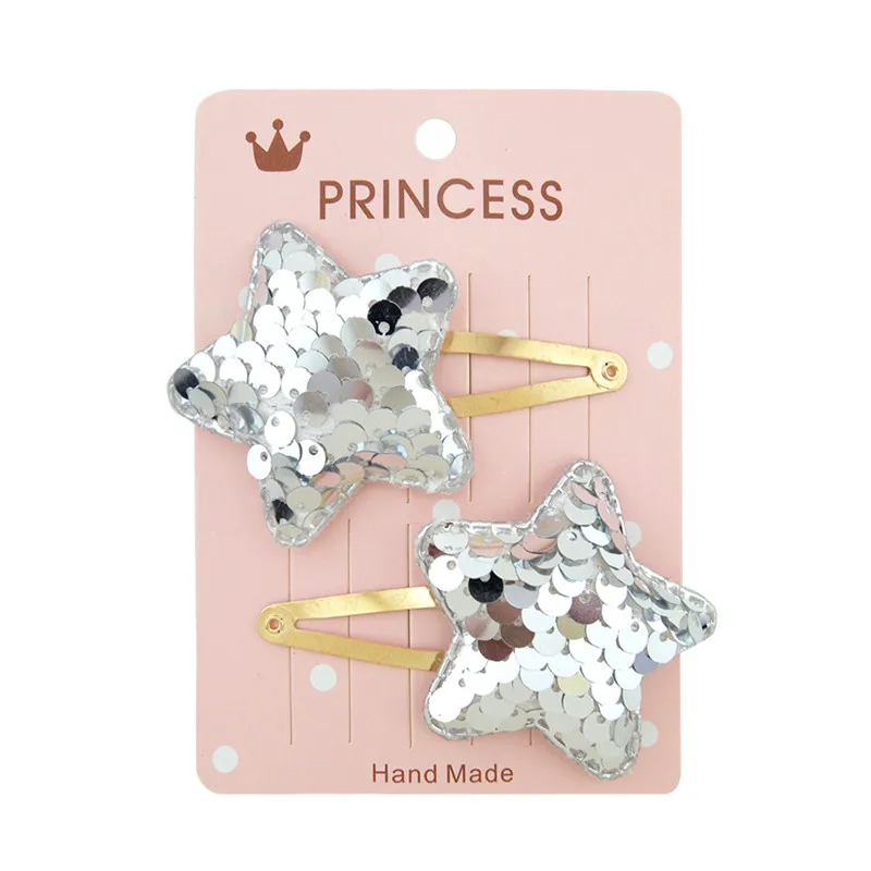 Star Silver Дикое 2 шт./компл. Корона любви, с принтом «Звезда» из мультфильмов мини небольшой Шпильки девочек заколки для волос с блестками Детские зажимы детская шпилька аксессуары - Цвет: Star Silver