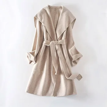 

Cthink Good Quality Big Collar Warm Winter Wool Coat Women Stylish Belt Slim Long Jacket For Woman Fashion Autumn Woolen Coats