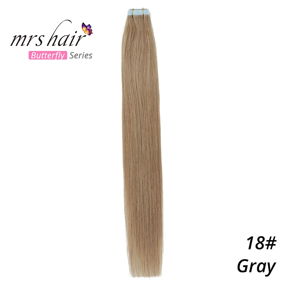 #18 MRSHAIR 6# кожи уток человеческих волос прямой 20 штук ленты в расширение номера Волосы remy двухсторонней ленты для волос 1" 18" 2" 22" 24" - Цвет: #18