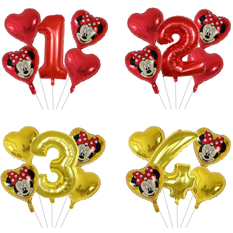 5 шт., воздушные шары в форме сердца Микки и Минни Маус, латексные шары с цифрами 30 дюймов для детского дня рождения, 1, 2, 3, 4, 5, 6 месяцев, украшение из мультфильма