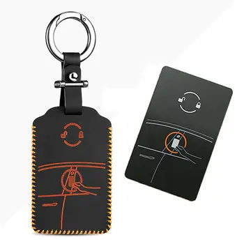

For Tesla Model 3 Black/Orange PU Leather Samrt Remote Key Fob Holder Ring Case