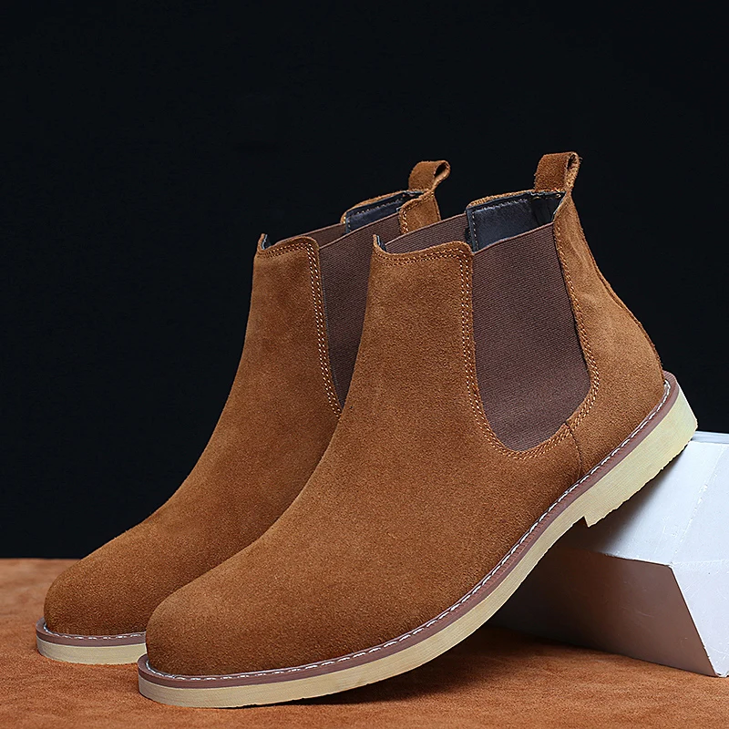 YRZL Chelsea Boots Men and Women Vintage Genuine Leather Boots Couple