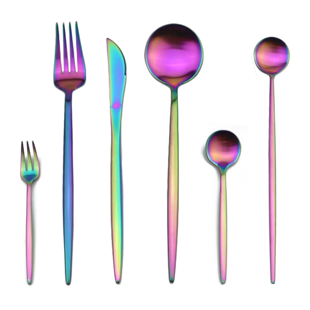 4/5/6Pcs Rainbow Tableware Stainless Steel Cutlery Set Dinner Knife Cake Fork Teaspoon Dinnerware Kitchen Accessories | Дом и сад