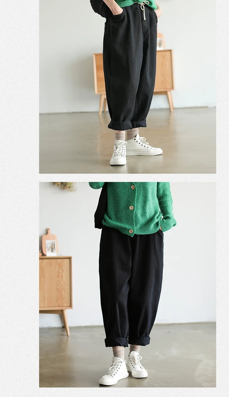 Runback Pantalones Mujer, свободные женские штаны, брюки с высокой талией, Хлопковые Штаны-шаровары, однотонная Повседневная Женская одежда размера плюс, черные штаны
