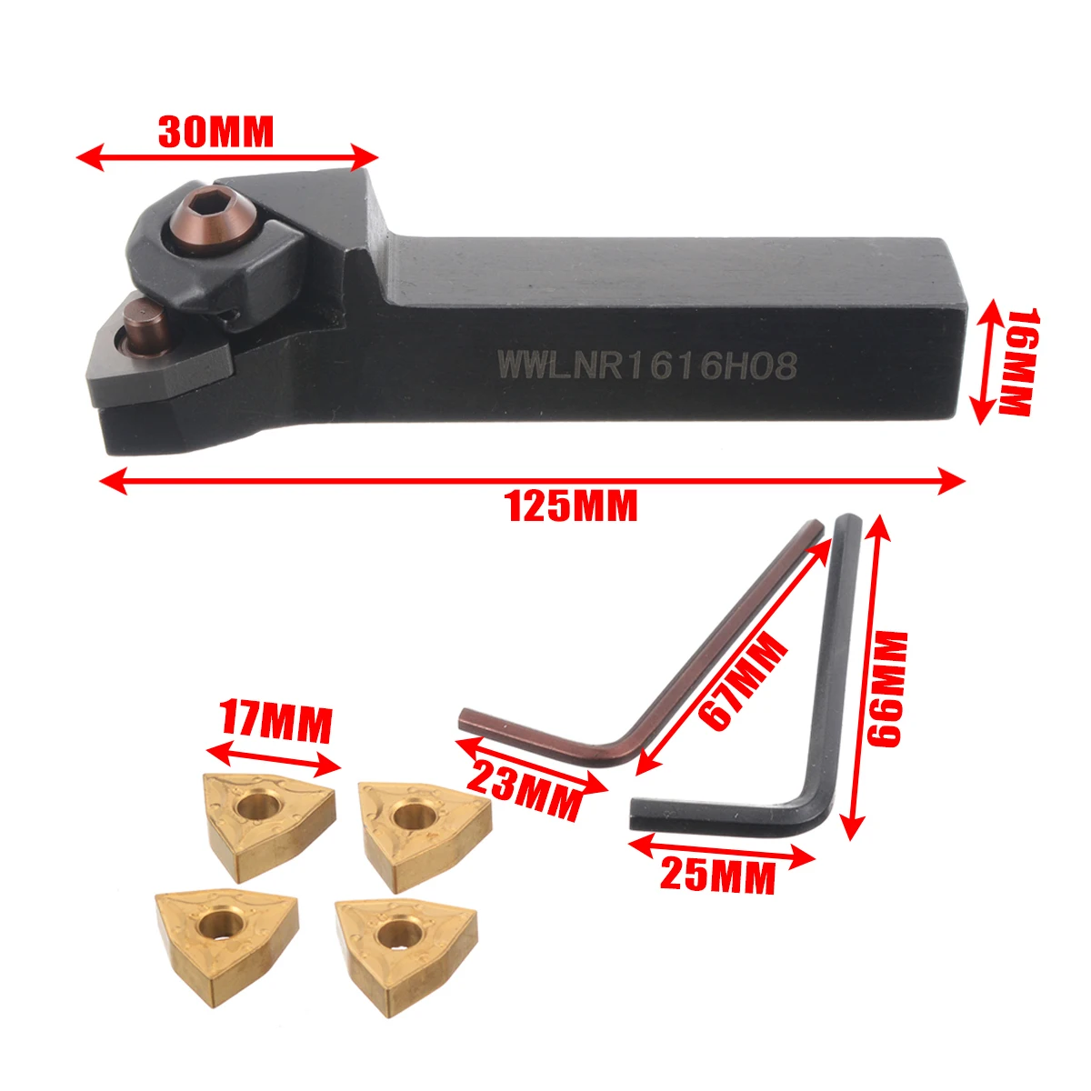 1Pcs WWLNR1616H08 Turning Tool Lathe Boring Bar 16 x 125mm + 4Pcs WNMG0804 Inserts with Wrenches For Lathe Turning Tool