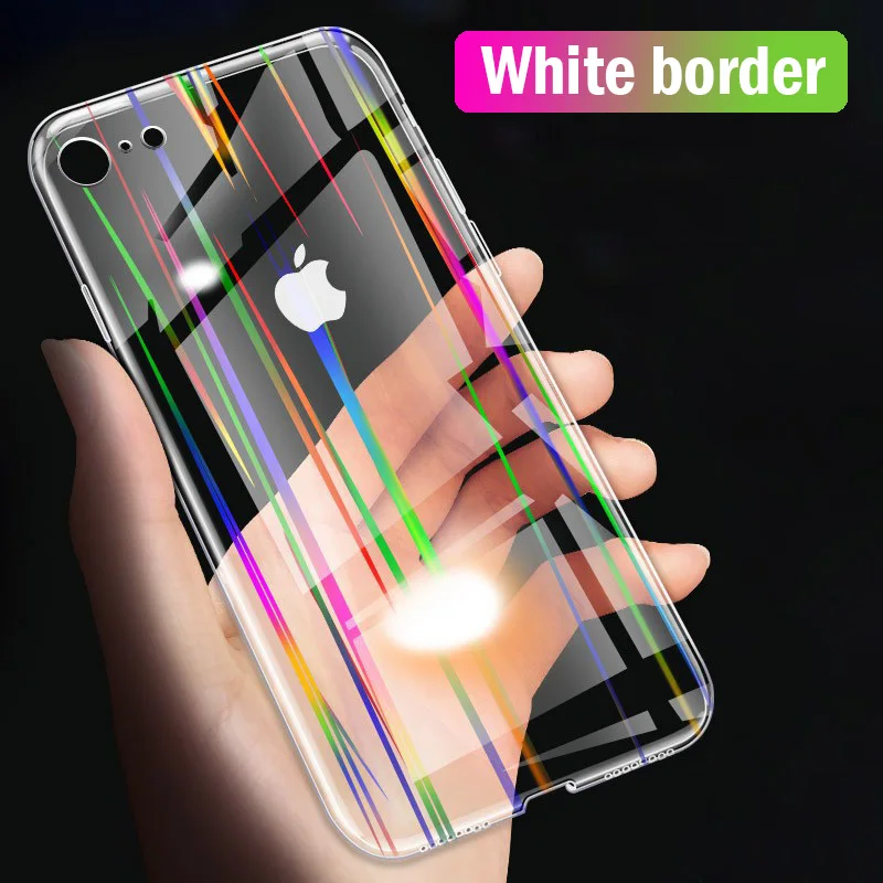 Чехол для телефона из закаленного стекла, прозрачный чехол для Apple iPhone XR XS Max X 8 7 Plus 6 6 S, защитный чехол - Цвет: White Border