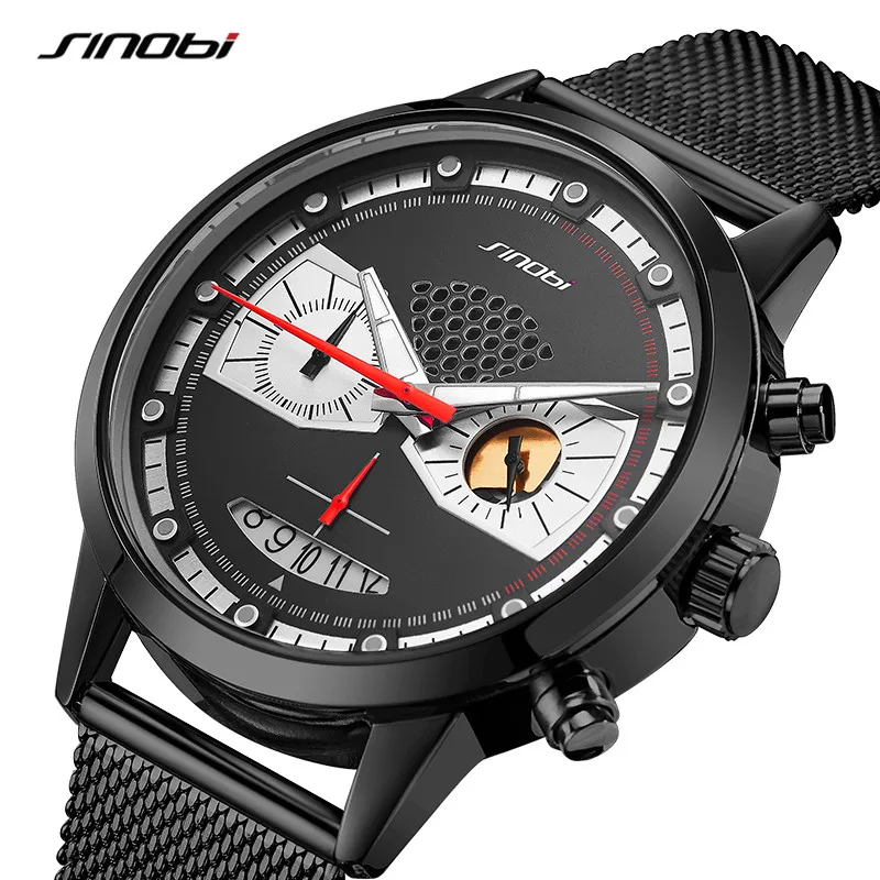 

SINOBI Fashion Men Watches Male Hero Iron Man Creative Casual Sport Chronograph Quartz Clock Stainles Steel Waterproof Man Watch