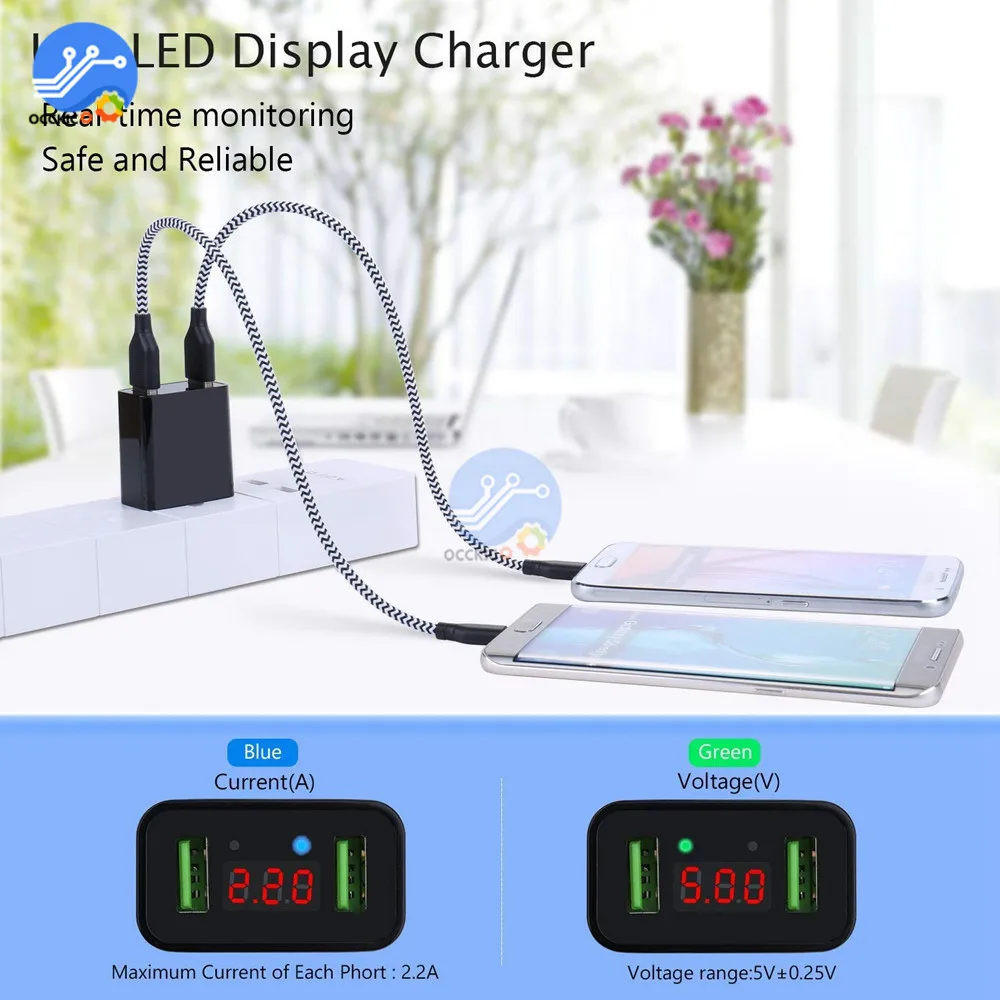 2 порта USB зарядное устройство светодиодный настенный адаптер для зарядки для путешествий EU US Plug Быстрая зарядка для samsung Xiaomi huawei