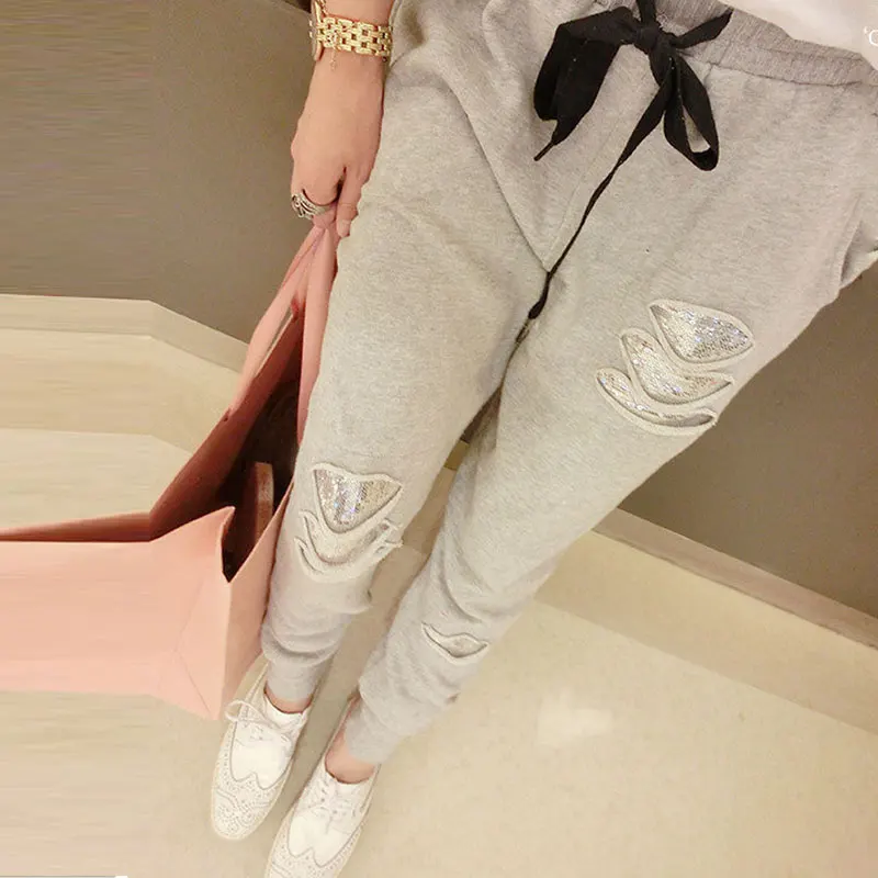 2024 New Autumn Increase Size Harlan Pants Women Stretch Sequins Casual Pants Female