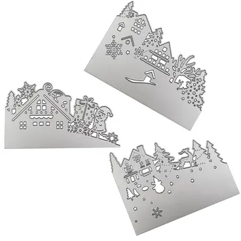 

3pcs Christmas Card Decorative Silver Frame Cutting Die Portable DIY Scrapbooking Stencil Craft High Carbon Steel Gift Embossing