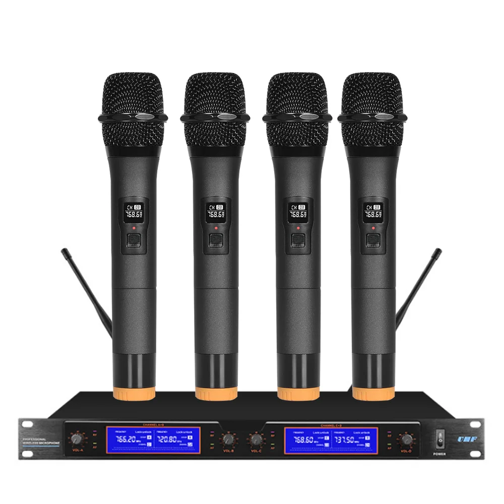 ORBAN Профессиональная Беспроводная микрофонная система UHF4 канал 2 гарнитура конденсатор наушники караоке 2 ручной микрофон - Цвет: Красный