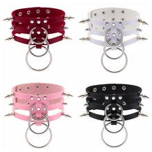Панк ожерелье в готическом стиле кожаный ремень черный ремешок Бандаж с металлическими заклепками выдалбливают Регулируемый ночной клуб танец тела жгут женщин
