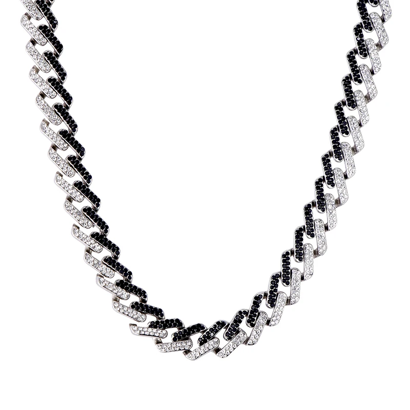 Silver and Black Хип-хоп, 13 мм, Bling Iced Out, циркониевые, кубинские, полностью проложенные Стразы, мужское ожерелье, золотое, серебряное, ожерелье s Для Мужчин, Ювелирные изделия - Окраска металла: Silver and Black
