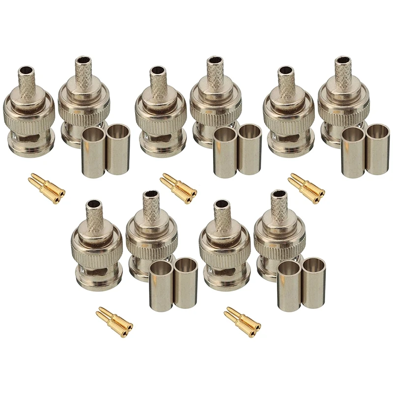 10 Sets 3-Piece BNC Male RG58 Plug Crimp Connectors SU 