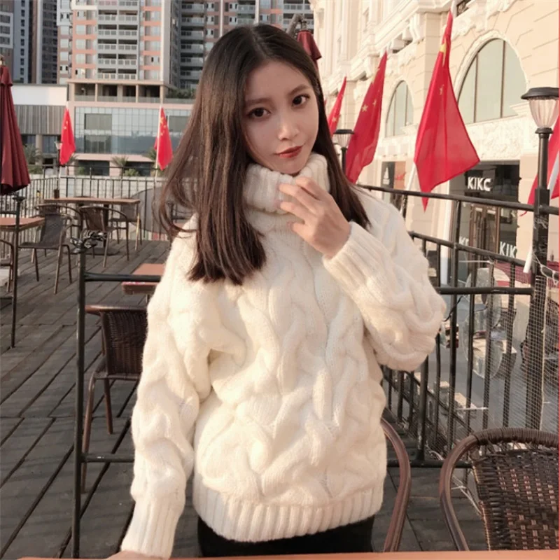 Женский свитер с высоким воротом, Осень-зима, Европейский Повседневный теплый свитер, женский свитер большого размера