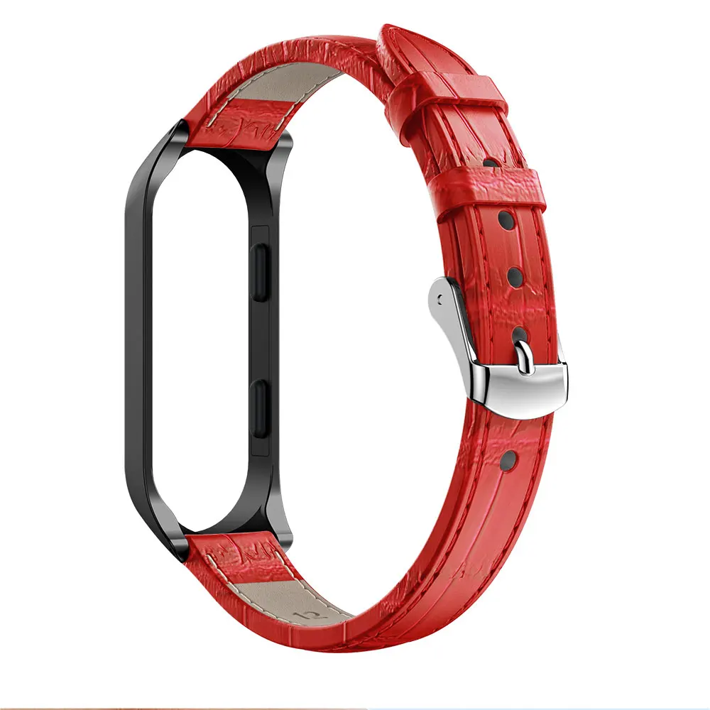 Ремешок для mi Band 4 3 ремешок для часов металлический каркас крокодиловый кожаный ремешок браслет для Xiaomi mi Band 4/3 Широкие ремешки аксессуары