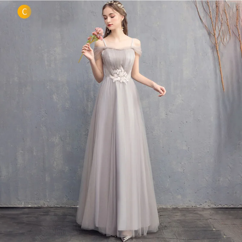 C Grey Ankle Length ТРАПЕЦИЕВИДНОЕ ПЛАТЬЕ подружки невесты; розовое Тюлевое платье; Vestido de Fiesta; Элегантное Длинное платье; Robe de Soiree; торжественное платье для выпускного вечера; TS-004 - Цвет: C Grey Ankle Length