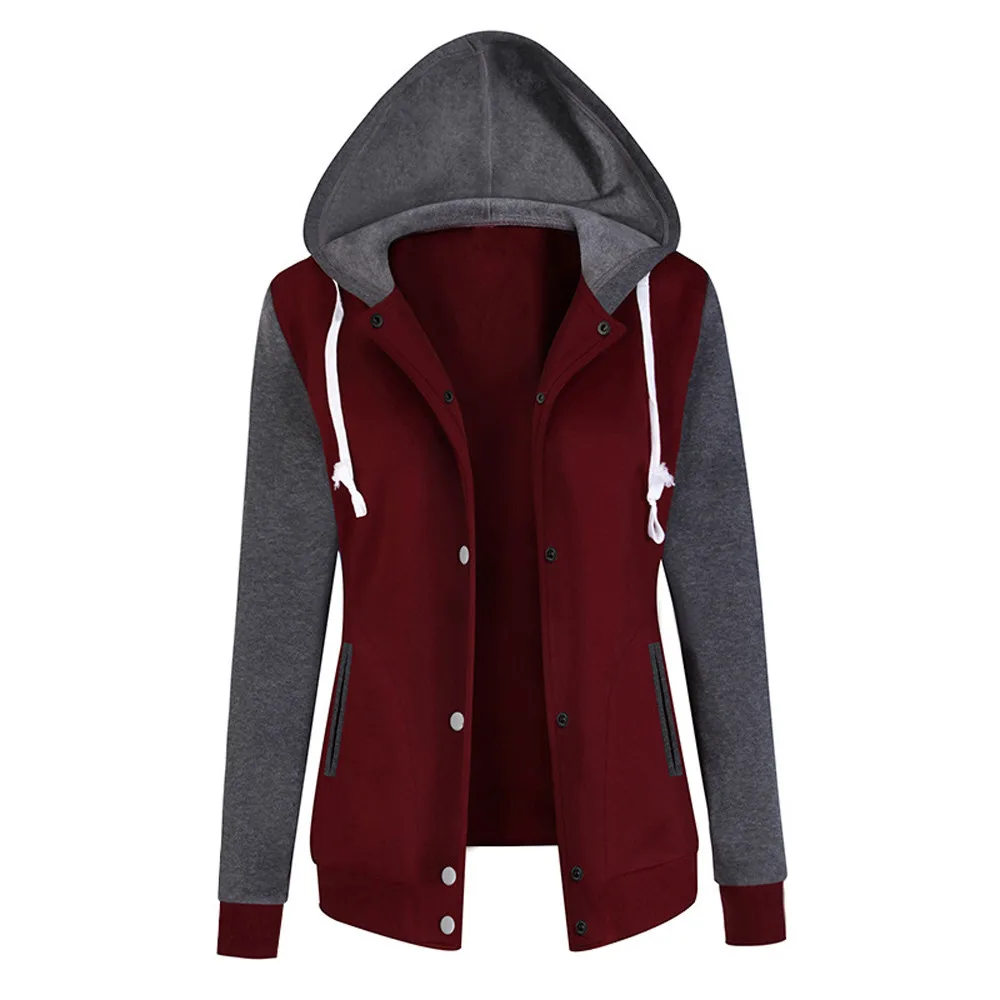 JAYCOSIN Fashion Ladies Solid Long Sleeve Sweatshirt Chic Casual Elegant Baseball Sport Comfortable Chic Hooded Pullover Tops