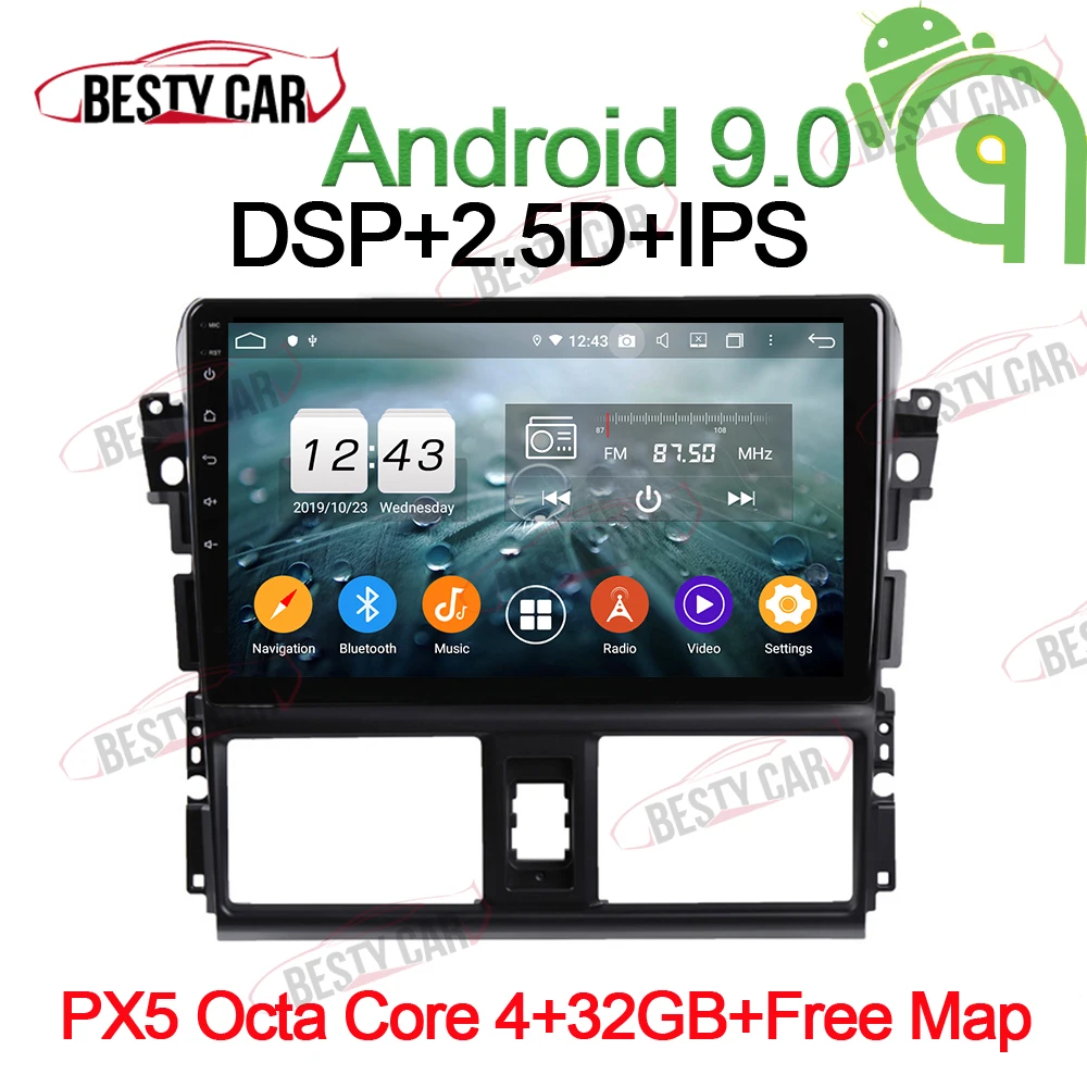 PX5-A-4-32GB-DSP 10," ips Android 9,0 Автомобильный мультимедийный плеер Радио Стерео gps навигация для 2013- Toyota Vios головное устройство wifi Bluetooth - Цвет: PX5-A-4-32GB-DSP