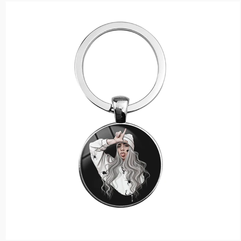 Брелок для ключей в стиле хип-хоп певица Билли эйлиш Харадзюку художественный плакат стеклянный кабошон брелок для ключей сумка брелок для ключей для автомобиля подарок для мужчин