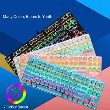 

Wired 87 Keys Green Axis Punk Mechanical Keyboard Metal Panel Round Keycap RGB LED Backlight USB Gamer Keyboard for Laptop Deskt
