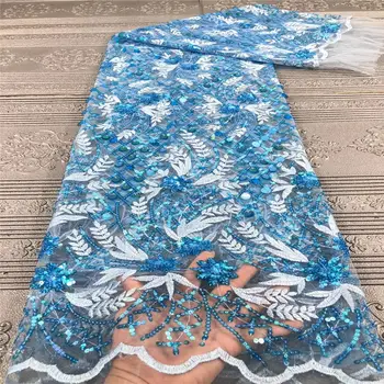 

Nigerian French Tulle Lace Fabric Embroidered Sequin Lace Fabric 2020 African Net Lace Fabric Material For Party Dress J3961