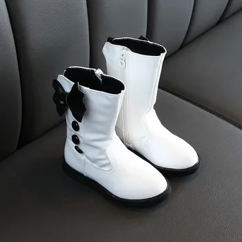 

Winter Children Boots Kids Baby Girls Bowknot Girls PU Leather Boots Warm Middle Boots Booties Princess Shoes For Girls