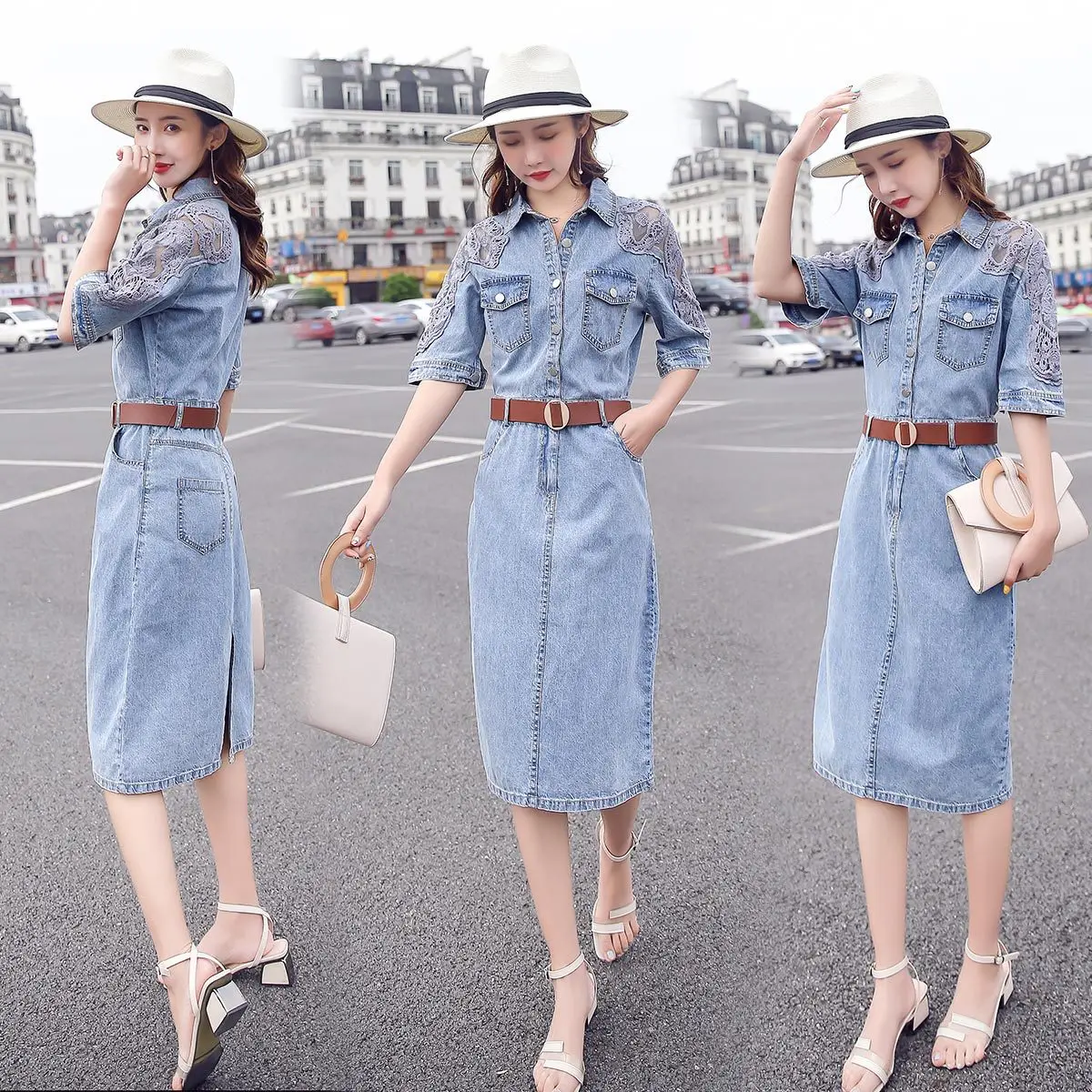 

Korean-style Slim Fit Slimming Lace Joint Computer Cable Lock Women's French Non-mainstream One-step Skirt 2019 Summer chen yi q