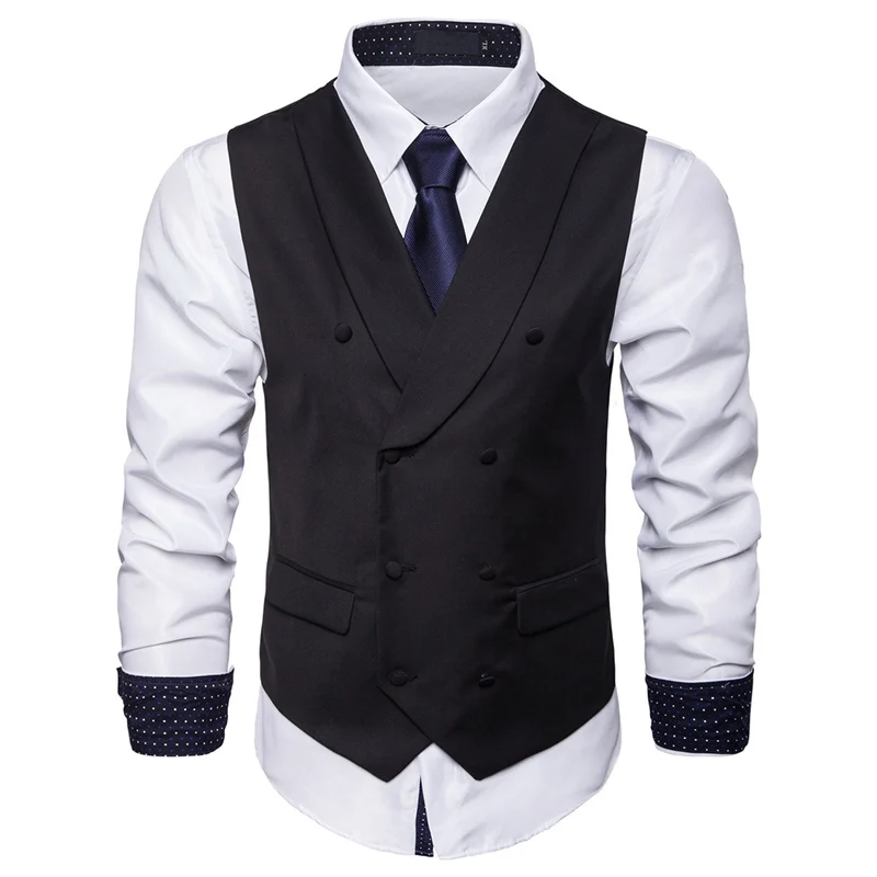 Мужской костюм, жилет, осенний однотонный пиджак без рукавов, деловой повседневный мужской жилет, черный, серый, синий, модный жилет размера плюс
