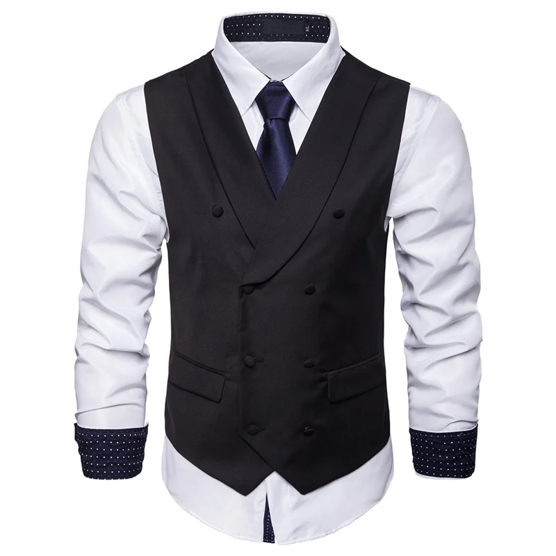 Men Suit Vest Autumn New Solid Jacket Sleeveless Business Casual Male Social Vest Black Gray Blue Fashion Plus Size Waistcoat