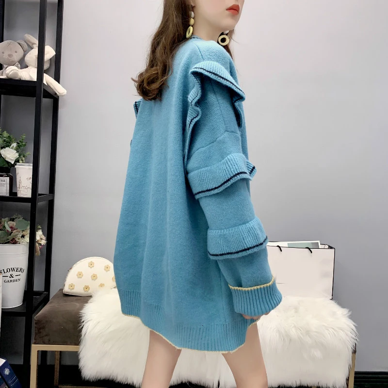CHICEVER корейский элегантный женский свитер с v-образным вырезом и длинным рукавом, свободный женский кардиган, осень, модная новая одежда