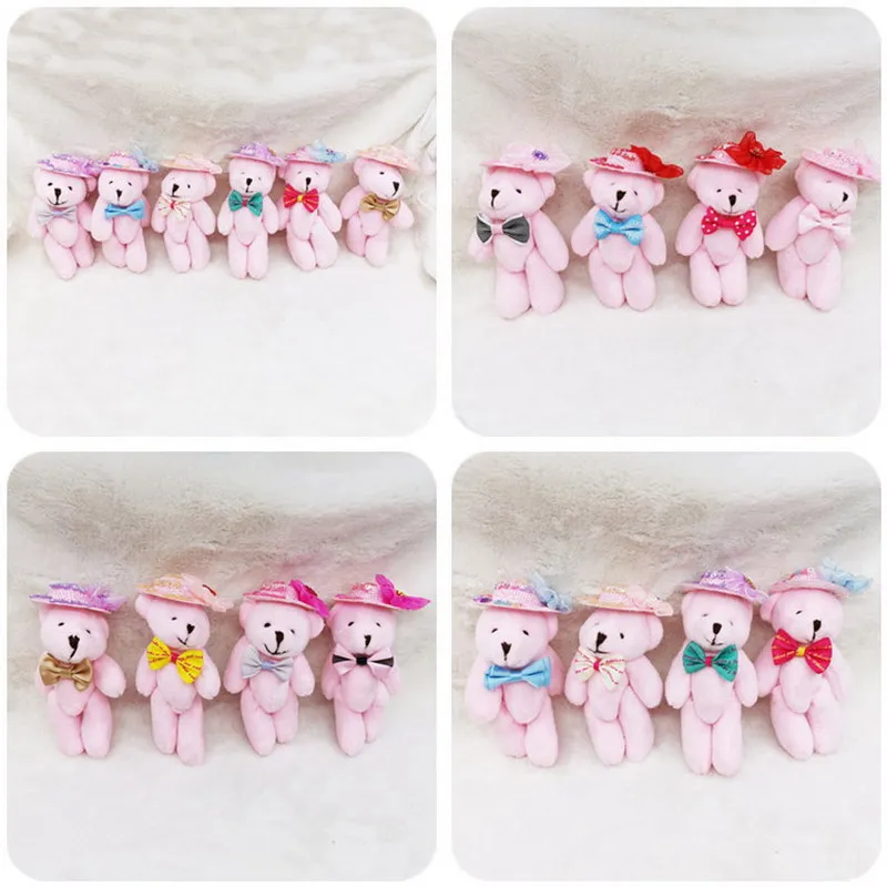 with bow and Cap 4,3 ''Маленький милый плюшевый мишка с милой шапочкой и бантиком, плюшевая кукла, мягкие игрушки, Рождественский подарок# розовый - Цвет: with bow and Cap