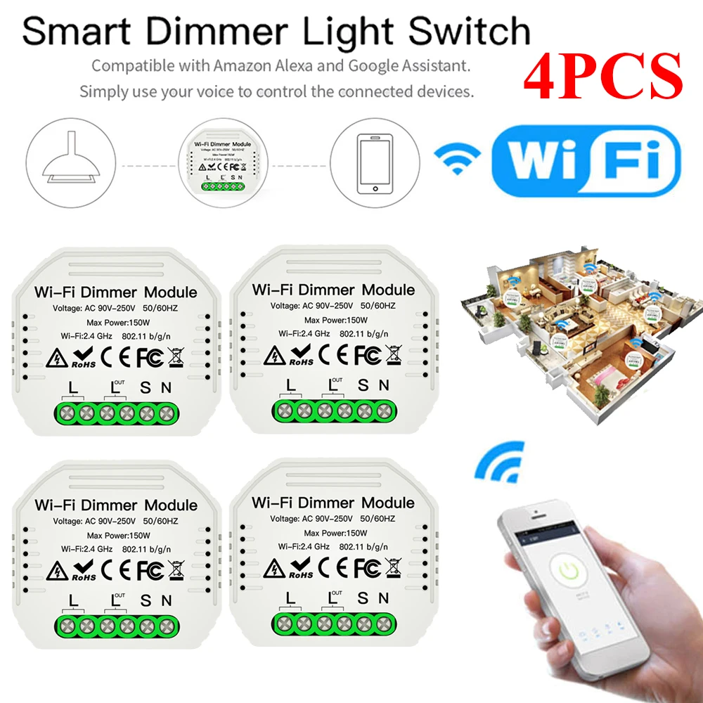 4 шт. 1 комплект DIY Мини Wi-Fi светодиодный диммер модуль Tuya Smart/Smart Life приложение